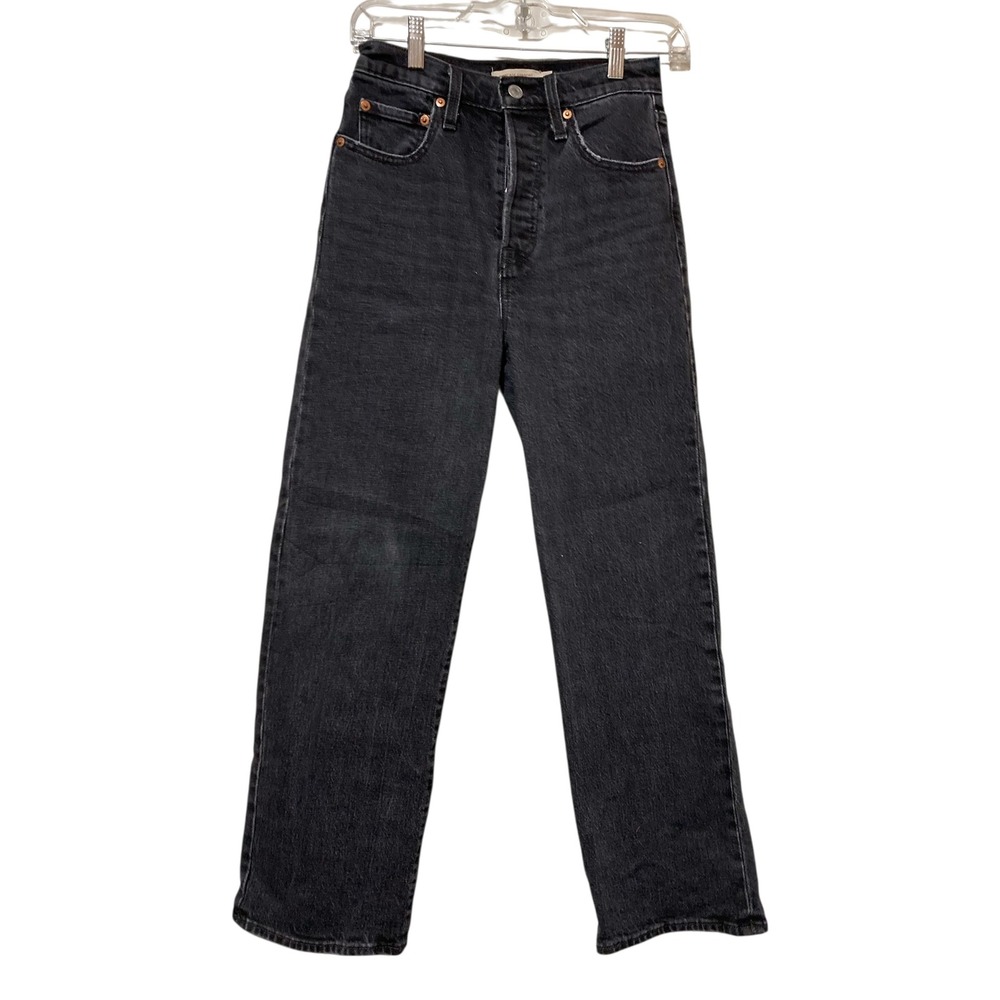 Levis Ribcage Straight High Rise Black Denim Jeans W24 L27
